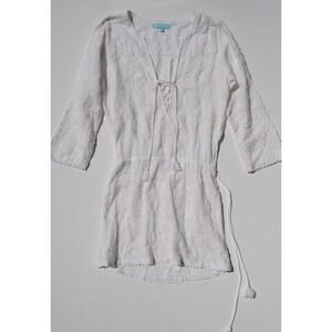 Melissa Odabash White Embroidered Lace-Up Tunic Dress Size S